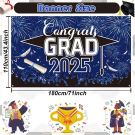 Graduation Banner, Graduation Decorations 2025, Blue Black Banner Graduation, Large Blue Graduation Sign Backdrop Banner, 2025 Graduation Party Decorations for Door Porch Sign Indoor Outdoor 180*110cm