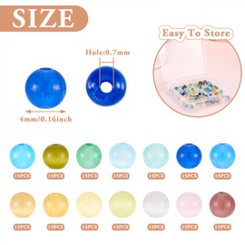 Beadthoven 210pcs Cat Eye Beads 4mm Glass Crystal Beads for Crafts Transparent Small Eye Ball Round Beads Assorted Tiny Glass Seed Beads for Bracelets Necklaces Earrings Jewelry Making DIY