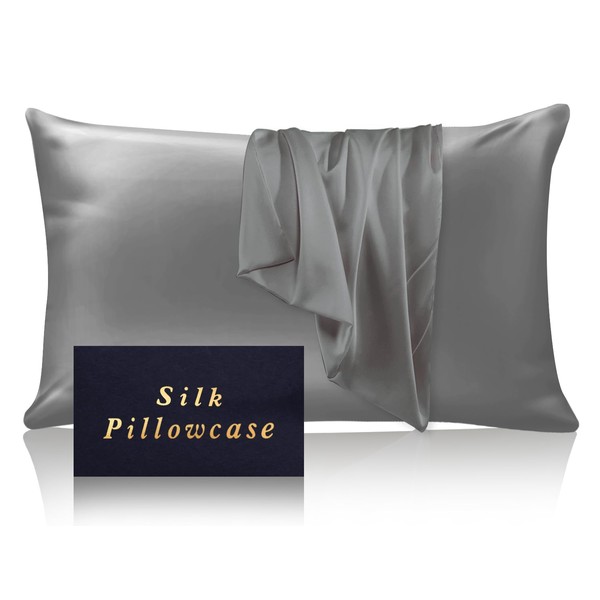 QOQIBU Silk Pillowcase 2 Pack, Gray Silky and Soft Pillow