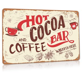 ALREAR Hot Cocoa Bar Sign Vintage Christmas Coffee Station Wall Decor Metal Signs Home Kitchen Decorations Aluminum 8" x 12"