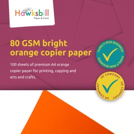Hawksbill Bright Orange Paper 80 GSM A4 – 100 Sheet Pack of Premium Paper for Copier Use Printing at Office & Home