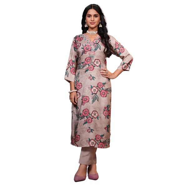 ladyline Womens Italian Silk Kurta with Pants Set | Hand