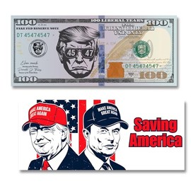 55 Laughs Pro Trump Fake $100 Bill. Trump and Musk Saving America. Patriotic Prank Currency & Funny Prank for MAGA Fans. Made in The USA. (25 Pack)