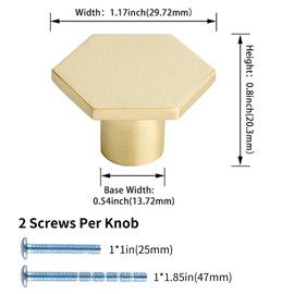 homdiy Drawer Knobs Brass Cabinet Knobs 10Pack - LS6275GD Hexagon Cabinet Knobs Kitchen Cupboard Knobs Gold Knobs for Dresser Drawers Kitchen Furniture Hardware
