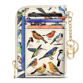 GIANCOMICS Slim Wallet Credit Card Holder Women, Bird Rfid Blocking Small Card Case, Keychain Thin Pocket Curved Zipper Wallet, Travel Card Holder PU Leather ID Window, Ladies Female Gifts