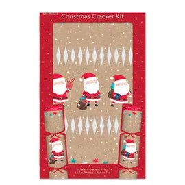 Make and Fill Your Own Christmas Cracker Kit - Includes 6 Cracker Kit - Fill With Hats, Jokes/Mottos, Ribbon Ties & Snaps- 3 Designs (Santa)