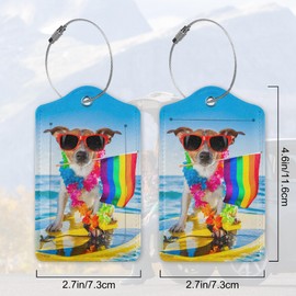 Jack Russell Dog Surfing On A Wave Luggage Tags for Suitcases, 2 Pack Cute PU Leather Suitcase Tag Identifiers with Address Card for Baggage Tag