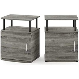 Furinno JAYA End Side Sofa Table/Nightstand with Door, 2-Pack, PVC Tubes, French Oak Grey/Black