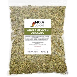 1lb Dried Mexican Oregano Food Service Size. Perfect for Taco Seasoning Tamales, Meats, Enchiladas, Cheese, Salads. Rich Flavor Spices for Mexican Recipes by 1400s Spices