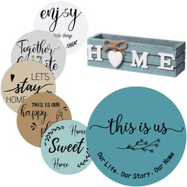 Queekay Housewarming Gifts for New Home 5 Wooden Coasters and 1 Farmhouse Trivets for Hot Dishes Round Wood Hot Pads Set with Holder for Home Decoration, 7 Inch and 4 Inch(Retro Brown, Classic Color)