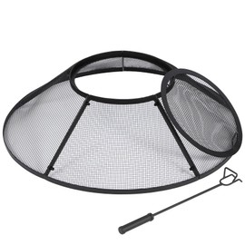 REDCAMP Fire Pit Spark Screen 30 Inch Round with Removable Lid, Outdoor Heavy Duty Fire Pit Screen with Stainless Steel Grill, Mesh Firepit Screen Cover with Handle & Poker for Patio Backyard Beach