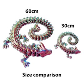 3D Printed Dragon 60cm Large Articulated Crystal Dragon Flexible ADHD Fidget Toys 3D Dragons Aquarium Decoration Desk Toy Autism Toys Decor Office Rainbow (Red/Yellow/Blue)