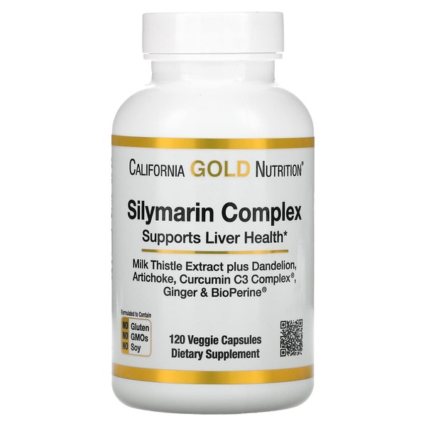 California Gold Nutrition Silymarin Liver Health Complex, Milk Thistle Extract with Curcumin, Artichoke, Dandelion, Ginger, Black Pepper, Synergistic Liver Detox & Cleanse, 120 Veggie Capsules