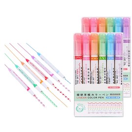 rflaueo 12pcs Curve Highlighter Pen Set Colored Curve Pens with 6 Different Curve Shapes Fine Tips Dual Tip Curve Pens for Journal Notes School Supplies(U48-12)