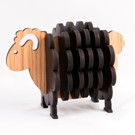 Baa-rilliant Irish Oak Wood Drink Coasters Set of 4 with Holder, Cute Sheep Design, Handcrafted in Ireland, Eco-Friendly, Absorbent, 4" Inch