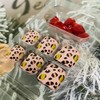 Red Press On Coffin Toenails With Leopard Designs, Full Cover