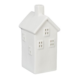 Relaxdays Ceramic Tea Light House, Light House for 1 Tea Light, H x W x D: 14 x 6.5 x 7 cm, Tea Light Holder House, White