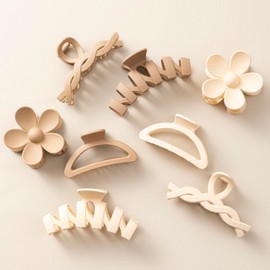 HBselect Pack of 8 Hair Clips Hair Clips Flower Claw Clips for Thick Hair, Non-Slip Hair Accessories with Multi-Styles, Neutral Colours Hair Claw Clips and Variety Pack, Ideal for Girls