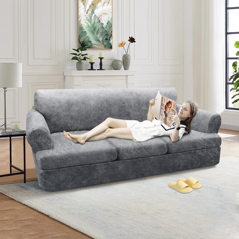 Pfrstuv 4-Piece T Cushion Sofa Slipcover - Leather Look Couch