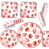Ljaglui 61PCS Strawberry Theme Birthday Party Tableware Set Strawberry Birthday