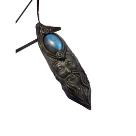 The Wizard Necklace Mens Crystal Pendant. Symbol of the Magician, Sage and Wise Old Man. Unique Pagan Magic Crystal Jewelry Gifts for Men (Black Base, Blue Labradorite)