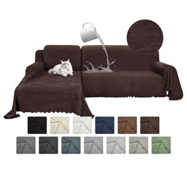 ROFASVCO 1OO% Waterproof Sectional Couch Covers for Dogs Chenille L Shape Sofa Cover Blanket Set 2 Pieces Sectional Slipcover with Tassel Soft Washable Pet Furniture Protector (XX-Large, Dark Brown)
