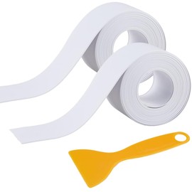 CRASPIRE 2 Rolls 10.5 Feet White Strip Sealant Decorative Sealing Tape PVC Waterproof Stain Proof Self Adhesive Shower Bath Corner Edge Protector Tape with Scraper Tool for Bathroom Kitchen Caulk