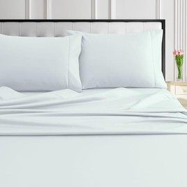 Tribeca Living 1000 Thread Count Egyptian Cotton Sheets King Size, Luxurious and Ultra Soft Sateen Weave, 22" Extra Deep Pocket 4-Piece Bed Sheet Set, White