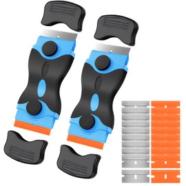 Razor Blade Scraper 2-in-1 Multi-Surface Tool 2-Pack for Car Windows, Glass, Vinyl, Stickers, Ceramic Cooktops, Dual-Edge Adhesive Remover with Safety Cap, Ergonomic Handle, Blue