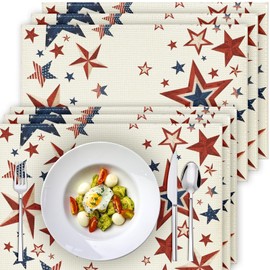 Bloss 4th of July Patriotic Stars Placemats Set of 6 Table Mats 12x18 Inch -Memorial Day Independence Day Fourth of July Placemats Washable Seasonal Dining Cloth Placemats for Holiday Kitchen Dining