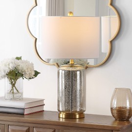Safavieh Lighting Collection Novah Silver Glass 26-inch Bedroom Living Room Home Office Desk Nightstand Table Lamp (LED Bulb Included)