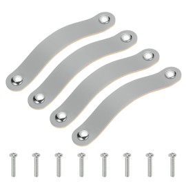 PATIKIL Leather Drawer Pulls, 4 Pcs Leather Handle Double Hole Cabinet Dresser Knobs with Screws for Bathroom Kitchen Dresser Cupboard Door, Gray