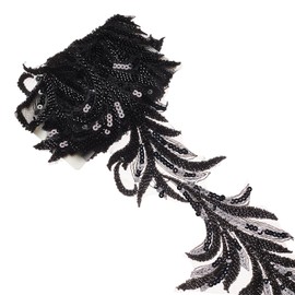 letsinstyle 2 Yards Floral Embroidered Sequin Trim, Mesh Sequins Flower Embroidery Ribbon, Black Sewing Accessories for Clothing Wedding Dress Lace Fabric DIY Decoration