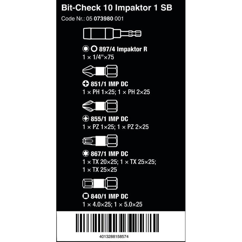 Wera 05073980001"Impact 1 SB" Bit-Check - Silver (10-Piece)