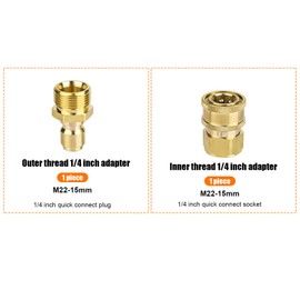 2 Pieces Pressure Washer Quick Connector Kit, M22 15mm to 1/4" Pressure Washer Adapter Set, Quick Connect Hose Fittings for Pressure Washer Gun, Hose Pump, 5000 PSI