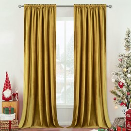 VOGOL Gold Christmas Curtains for Parties, 2 Panels Super Soft Luxury Velvet Drapes for Living Room, View Blocking Privacy Solid Window Treatments for Office, 52 x 84 Inches