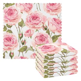 Pink Rose Flower Floral Kitchen Dishcloths, 6 Pack Dish Towels Quick Drying Tea Towels Absorbent Cleaning Towels Tableware Towel for Kitchen Bathroom