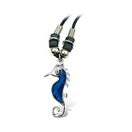 Puzzled Blue & Silver Aqua Seahorse Necklace, 18 Inch Fashionable & Elegant Wild Style Chain Jewelry with Genuine New Zealand Paua Shell Pendant Unisex Fashion Neck Accessory