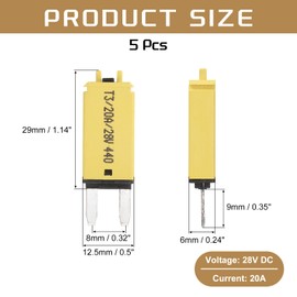 DMiotech 5 Pack 28V DC 20A Yellow ATC/ATO Manual Narrow Mini Resettable Fuse for Automotive Circuit Breaker Reset Fuses Low Profile Blade Fuses for Car Truck SUV Marine Boat Motorcycle