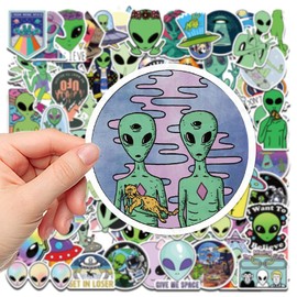 100 PCS Alien Stickers,Cool Mysterious Alien UFO Human Graffiti Vinyl Waterproof Decals for Water Bottles Computer Bicycle Skateboard Luggage Phone Pad Laptop Kids Teens Aldult Stickers Pack