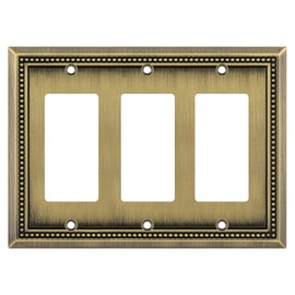 Henne Bery Sunken Pearls Heavy Duty Decorative Wall Plate Switch Plate Outlet Cover (Triple Decorator, Antique Brass)