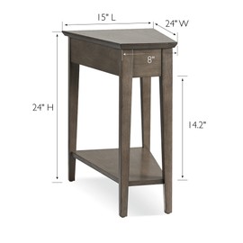 24 in. Solid Wood Recliner Wedge End Side Table with Shelf, Smoke Gray – Leick Home, 10074-GR