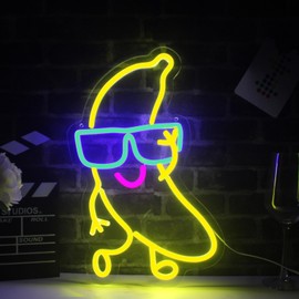 Dancing Banana Neon Sign Banana Neon Light LED Neon Sign for Wall Décor Dimmable LED Neon Light for Bar Restaurant Music Concert Man Cave Wall Art 10.2"×16.5"