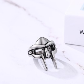 Cupimatch Ring Men's Spartan Mask: Gothic Biker Punk Men's Rings Viking Ring for Men and Boys Silver, Stainless Steel