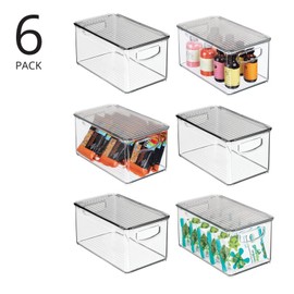 mDesign mDesign Plastic Deep Storage Bin Box Container with Lid and Built-In Handles - Organization for Fruit, Snacks, or Food in Kitchen Pantry, Cabinet, Cupboard, Ligne Collection, 6 Pack, Clear/Smoke Gray