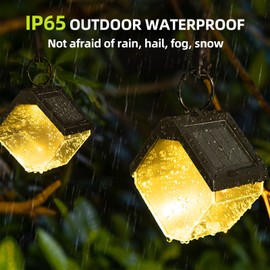 Traveant Solar Lantern Outdoor Waterproof, Ice-sheped Solar RGB Lights for Outside, Hanging Outdoor Lantern Lamps for Garden Decor Patio Yard Lawn Pathway (2 Pack)