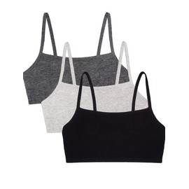 Fruit of the Loom Womens Spaghetti Strap Cotton Pull Over 3 Pack Sports Bra, Black/Heather Grey/Charcoal, 40