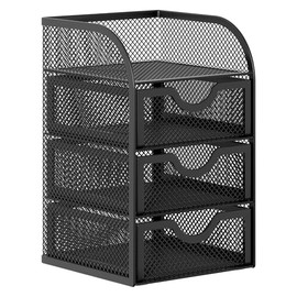 Organizador de escritorio de tela metálica EasyPAG con 3 cajones Mini repisa para suministros de oficina., Negro
