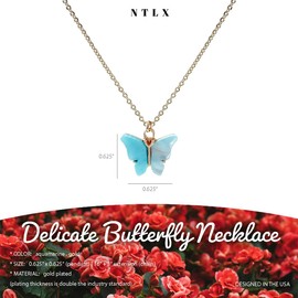 NTLX Bohemian Boho Butterfly Necklaces for Women – Beautiful Pastel Colors – Delicate – Dainty - Gift Box Included, Acrylic, No Gemstone