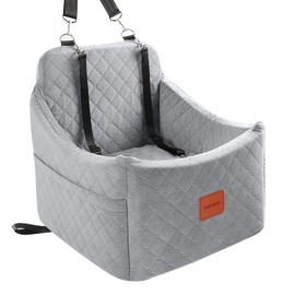 INDYBUD Dog Booster Car Seat for Dogs Under 35lbs,Two Puppy Car Seat with Two Straps,Memory Foam Pet Car Seat Coverd with Soft Fabric,Easy to Install and Washable(Grey, Medium)